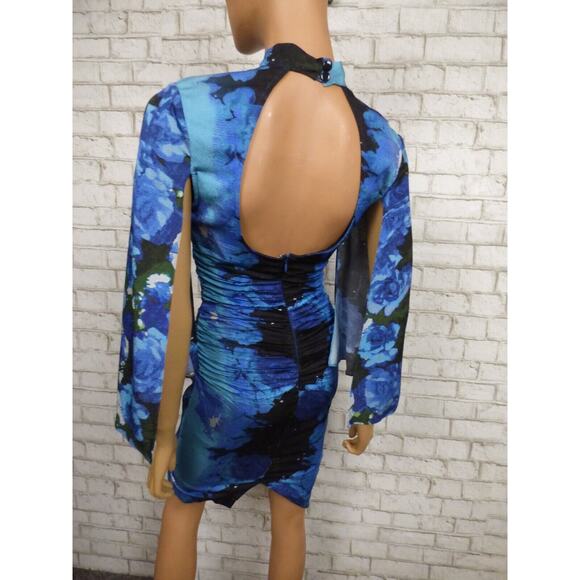 $348 Tracy Reese Blue Foral Cutout Back Flutter Sleeve Ruched Dress 2 NWT - Picture 11 of 16